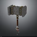 Ornate War Hammer With Metal Plates Intricate Carvings And Red Braided Handle