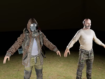 Game Movie Characters In Gas Mask And Casual Outdoor Cargo Pants Outfits 3d model