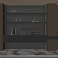 Modern Wooden Dining Sideboard with Ambient Lighting Metal Frame and Glassware