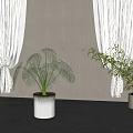 Modern Monstera Bonsai Plant in White Textured Pot with Vertical Striped Wall and Gray Floor