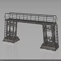 Industrial Metal Bridge Platform Structure with Railings Ladders and Concrete Support Bases