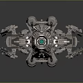 Futuristic Metallic Spaceship With Green Glowing Elements And Mechanical Components Detailed Sci Fi Design