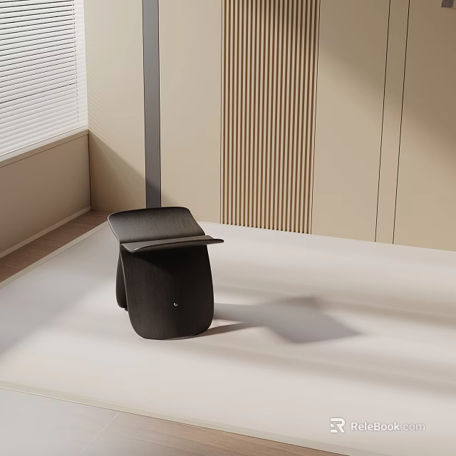 Modern Black Side Table In Minimalist Interior With Wooden Panel And Window Blinds 3d model 
