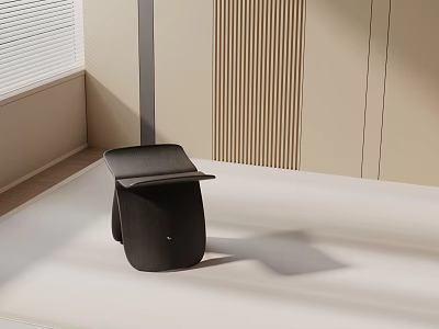 Modern Black Side Table In Minimalist Interior With Wooden Panel And Window Blinds 3d model