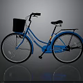 Stylish Blue Bicycle With Black Basket Seat And Reflection On Gray Background