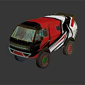 Modern Off Road Truck With Red Black White Geometric Design And Large Wheels