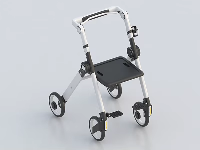 Lightweight Foldable Medical Walker With Four Wheels Stable Design And Comfortable Seat 3d model