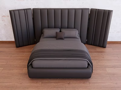 Elegant Modern Double Bed With Wingback Headboard And Dark Gray Upholstery In Cozy Minimalist Space 3d model