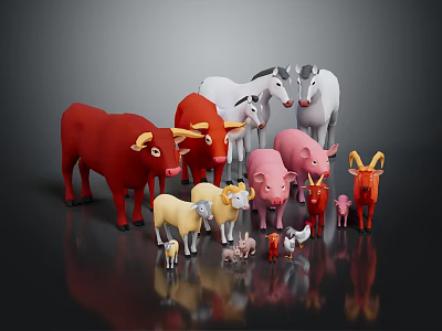 Colorful Farm Animal Toy Models Including Cows Pigs Sheep And Goats In Different Sizes 3d model