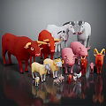 Colorful Farm Animal Toy Models Including Cows Pigs Sheep And Goats In Different Sizes