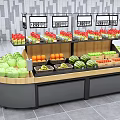 Multi Layer Fruit Display Shelf With Green Vegetables Oranges Watermelons And Red Fruits 3d model