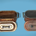 Household Copper Lidded Containers in Various Sizes with Open and Closed Lids