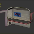 Futuristic Sci Fi Chamber Interior With Colorful Display Screen Gray Platform And Geometric Lighting