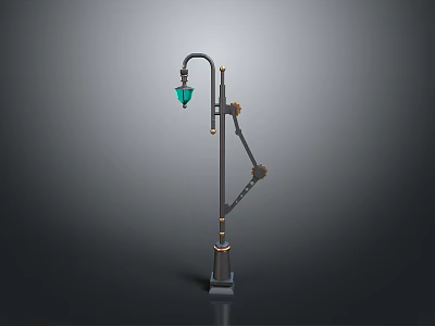 Industrial Style Lighting Combination With Metal Curved Arm Green Lampshade And Gear Decoration 3d model
