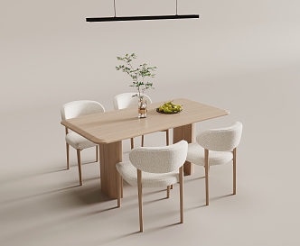 Cream wind dining table and chair combination chandelier 3d model