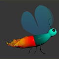 Vibrant Butterfly With Transparent Wings Red Green Body Large Eyes And Flame Like Tail