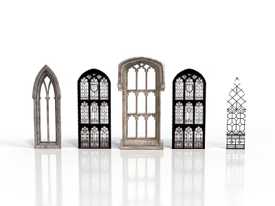 Architectural Gothic Window Designs With Pointed Arches Stained Glass And Decorative Patterns 3d model