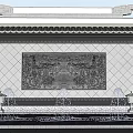 Traditional Chinese Feature Wall With Carved Relief Panel Fountains Lantern Lights And Reflecting Pool
