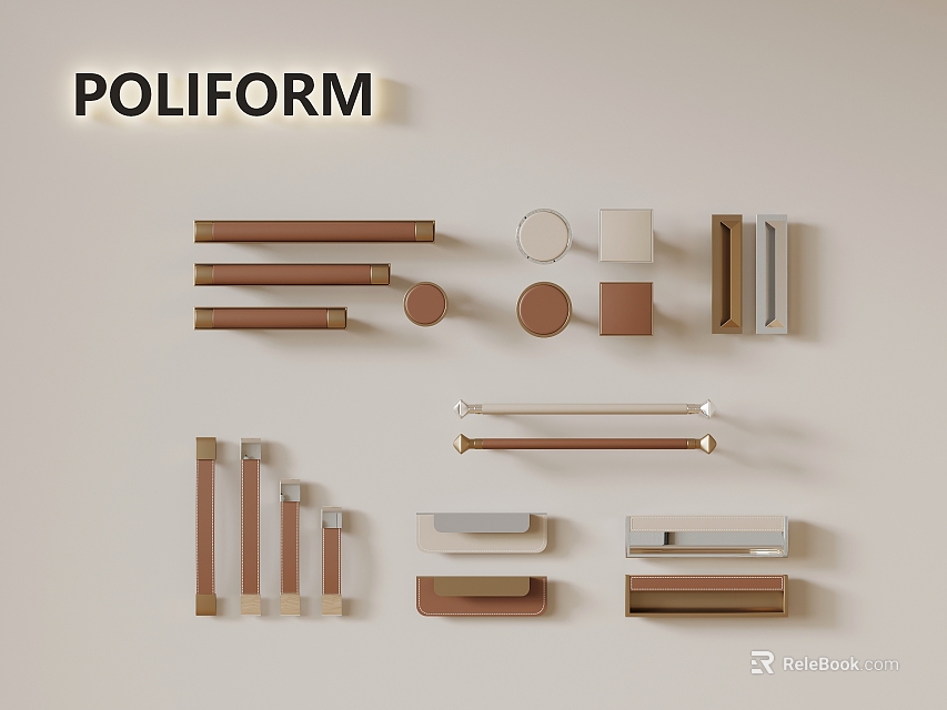 Poliform Cabinet Handles Collection With Various Modern Designs Shapes And Colors 3d model 