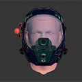 Futuristic Blue Helmet With Transparent Visor And Red Mechanical Accents