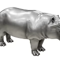 Silver Hippo Sculpture With Smooth Surface Standing Pose And Detailed Features 3d model