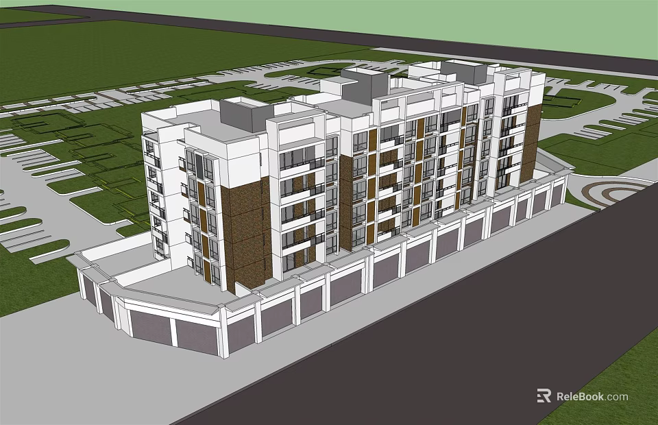 Modern Multi Story Residential Building Exterior With Balconies And Green Areas 3d model 