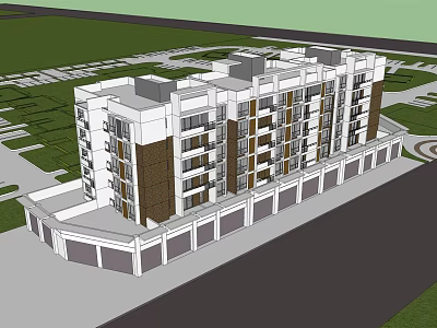 Modern Multi Story Residential Building Exterior With Balconies And Green Areas 3d model