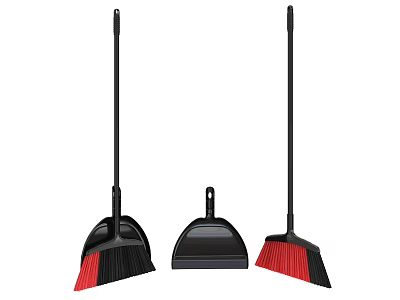 Hardware Tools Set Including Brooms With Black And Red Bristles And Dustpan 3d model