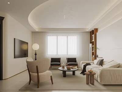 Modern Living Room Interior With Curved Ceiling Beige Sofa And Coffee Table 3d model