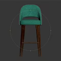 Teal Upholstered Bar Stool with Arched Backrest Circular Cutout and Walnut Wooden Legs
