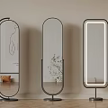 Modern Floor Mirrors with Decorative Lines LED Lighting and Metal Bases for Living Room