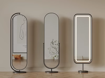Modern Floor Mirrors with Decorative Lines LED Lighting and Metal Bases for Living Room 3d model