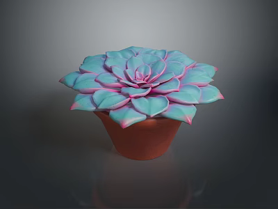 Vibrant Succulent Plant With Blue Pink Leaves In Brown Ceramic Pot 3d model