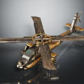 Golden Metallic Helicopter Model With Rotor Blades And Mechanical Structure Display Design