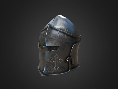 Medieval Metal Helmet With Cross Decoration Visor And Vintage Armor Design 3d model