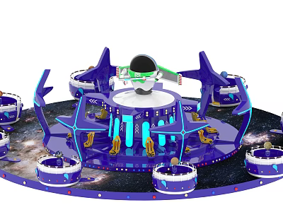 Space Themed Rotating Amusement Park Ride with Blue Design Cabin Seats and Starry Lights 3d model