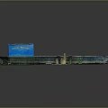 Blue Cabin Water Barge With Red Deck And Mossy Platform Structure