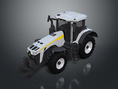 Modern White Tractor With Yellow Stripe Large Wheels And Cab Design 3d model