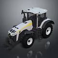 Modern White Tractor With Yellow Stripe Large Wheels And Cab Design 3d model