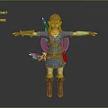 Male Character in Blue Outfit with Red Boots Carrying Sword and Arrow Quiver Arms Outstretched