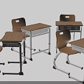 Wooden Top Student Desks With White Metal Frames And Matching Chairs