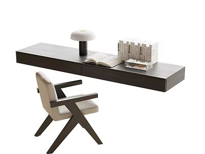 Desk and Chair Desk Single Chair Table Lamp 3d model