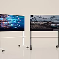Modern Televisions on Mobile Rolling Stands with Tech Data Displays and Integrations Panels 3d model