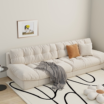 Cream wind sofa decoration hanging picture carpet side table 3d model