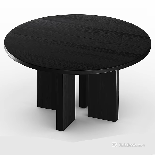 Black Round Wooden Coffee Table Modern Design With Sturdy Square Legs 3d model