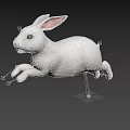 White Rabbit 3D Model With Pink Ears Red Eyes In Jumping Pose On Black Background