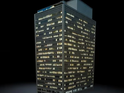 Modern High Rise Office Building With Glass Curtain Wall And Illuminated Windows 3d model