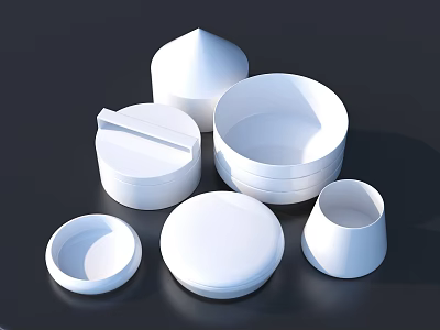 White Dinnerware Set With Various Shapes And Sizes For Home Dining Use 3d model