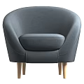 Gray Curved Upholstered Armchair With Soft Fabric And Light Wooden Legs Modern Design
