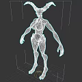 Blue Skinned Horned Humanoid Creature 3D Model With Elongated Fingers And Purple Accents